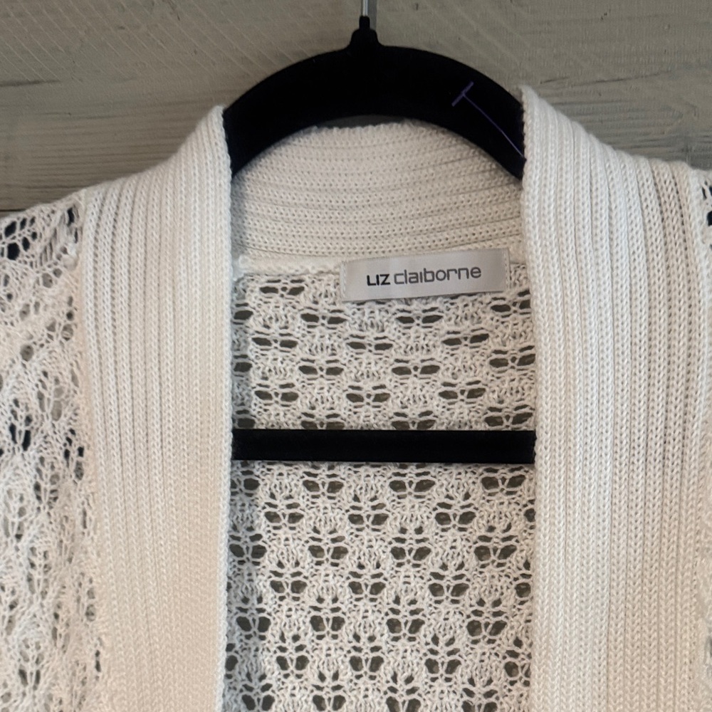 Liz Claiborne Cream Open-Knit Cardigan - Picture 5 of 9